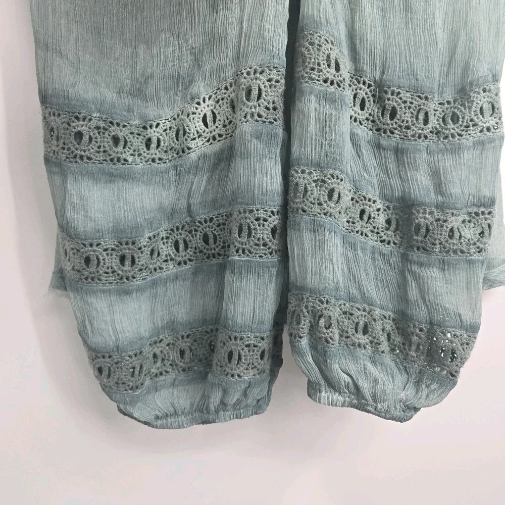 Free People Peasant Top Size Medium Moonchaser Blue Dust Mineral Puff Sleeve
